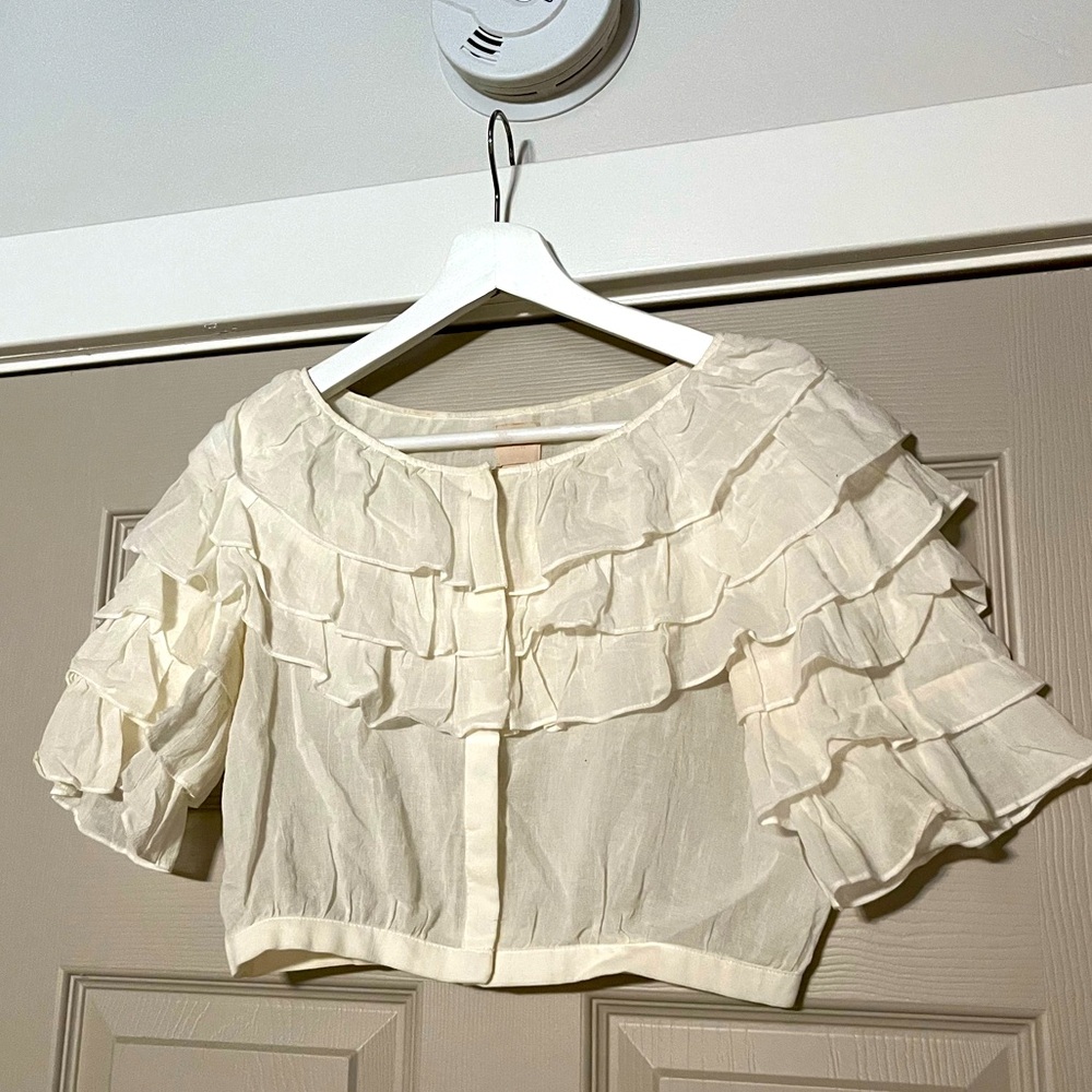H&M Sheer White Ruffled Blouse